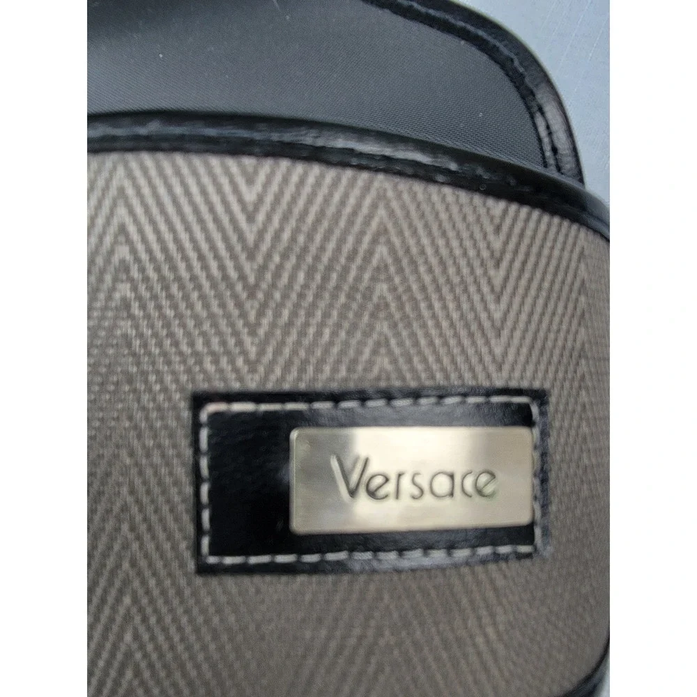 Versace Eyewear Case Set of 2 Cream Hard Shell and Grey Chevron Soft Case Italy